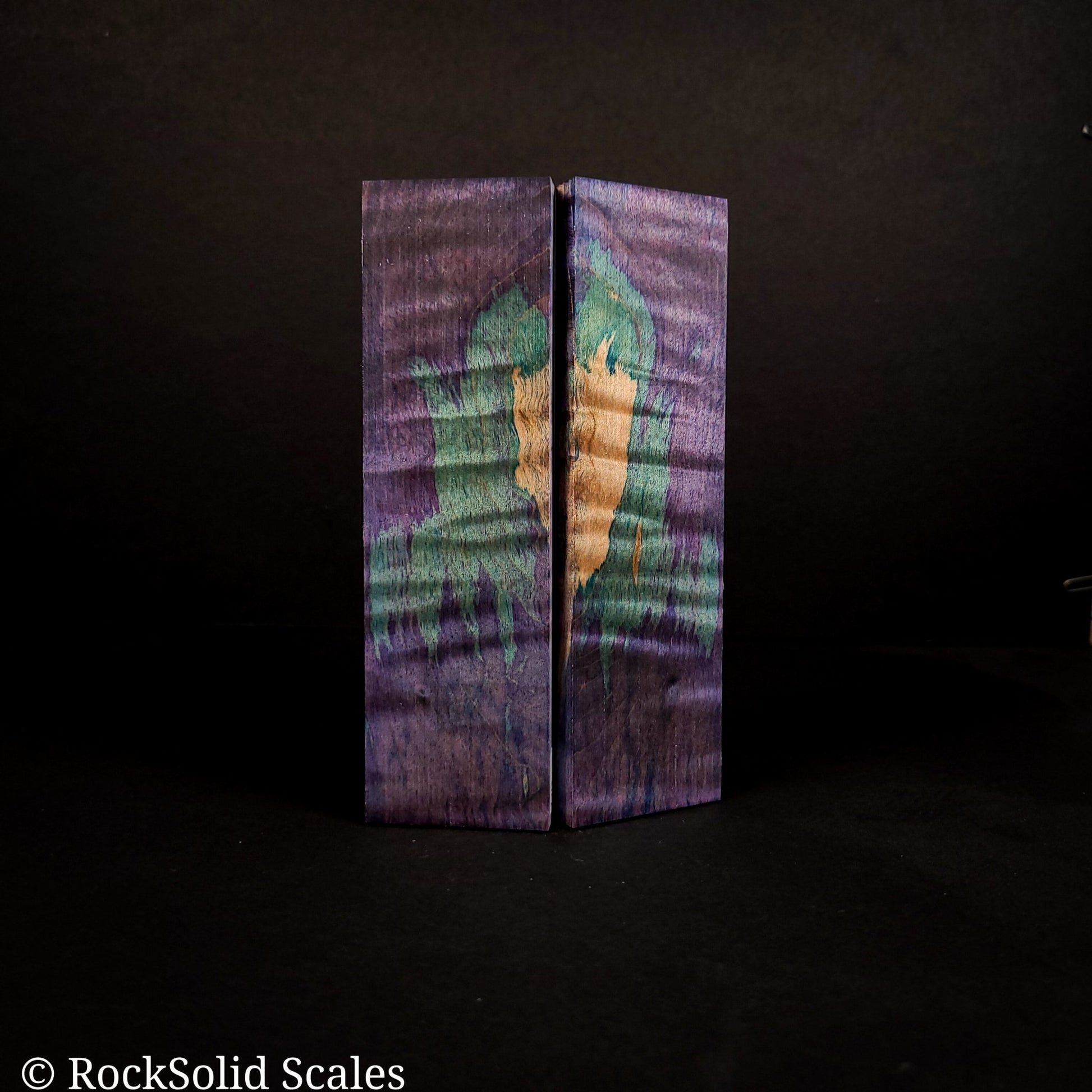#2113 - Purple and Sky Blue Double Dyed Curly Maple - K&G Stabilized - RockSolid Scales -