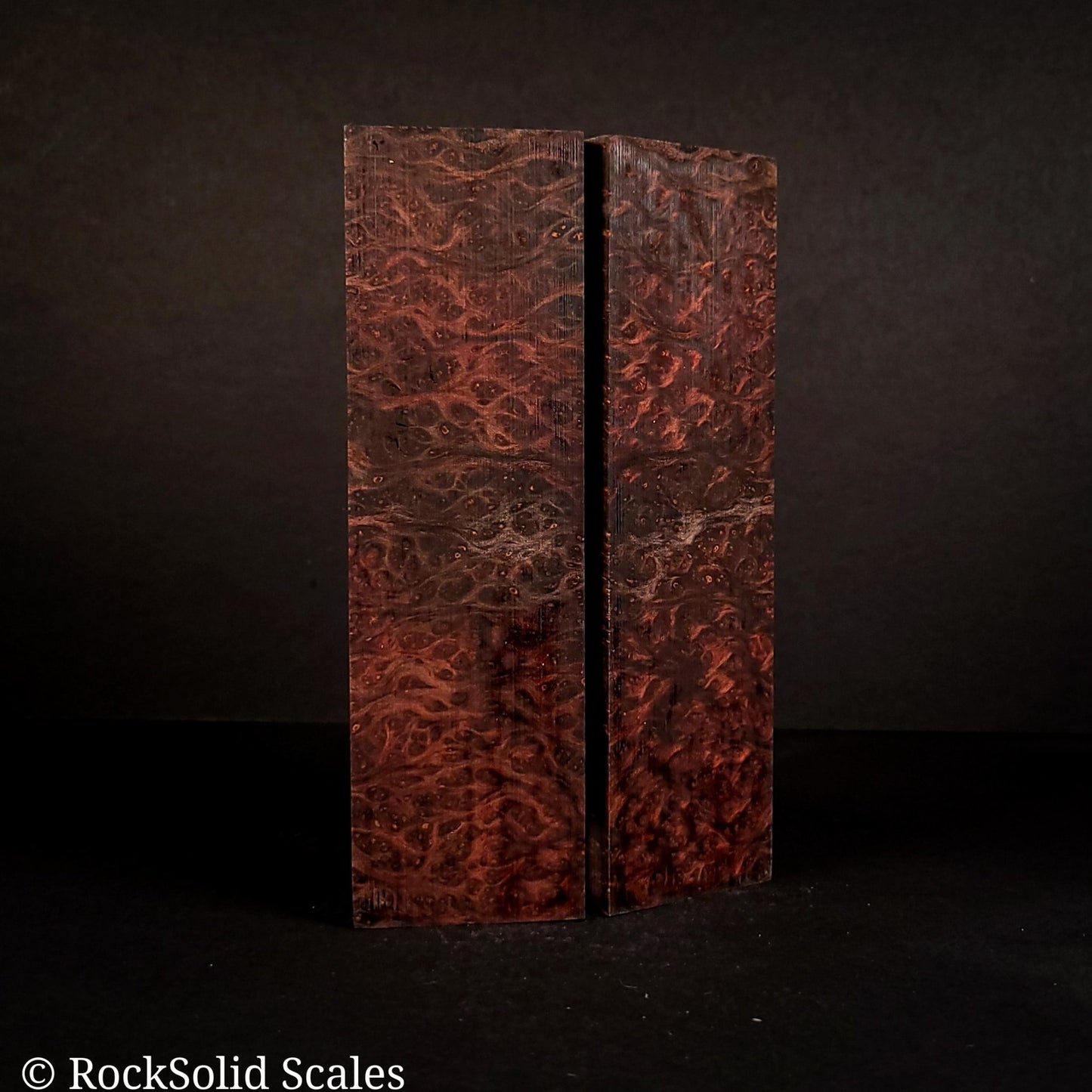 #2125 - Red and Blue Double Dye Redwood Burl - K&G Stabilized - RockSolid Scales -