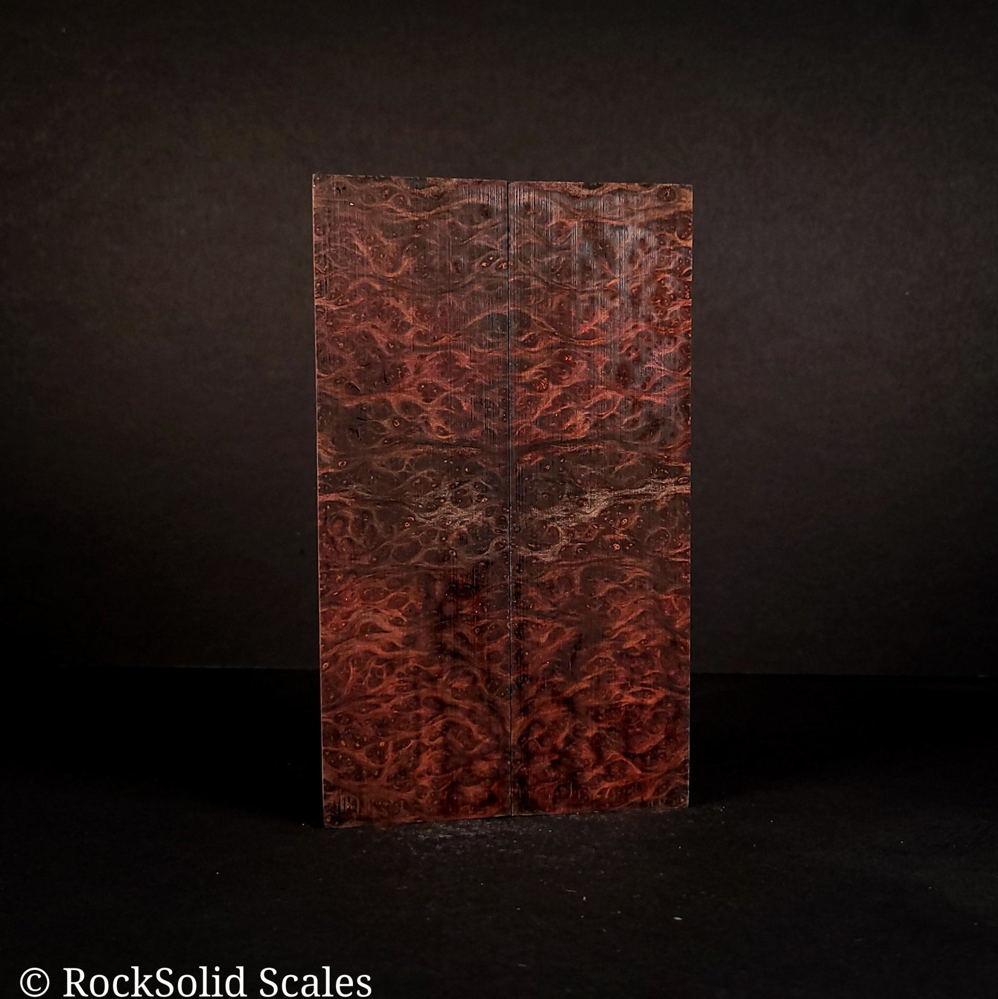 #2125 - Red and Blue Double Dye Redwood Burl - K&G Stabilized - RockSolid Scales -