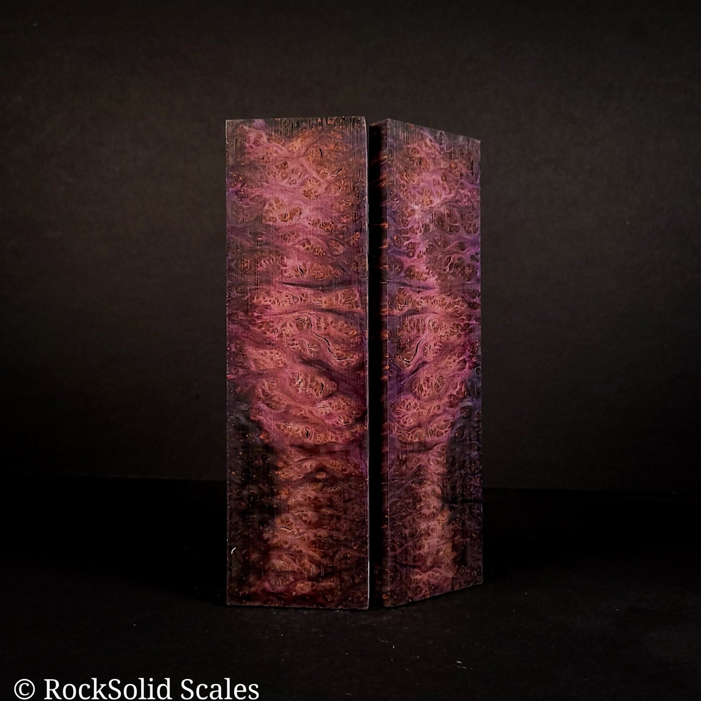 #2128 - Violet and Blue Double Dye Redwood Burl - K&G Stabilized - RockSolid Scales -