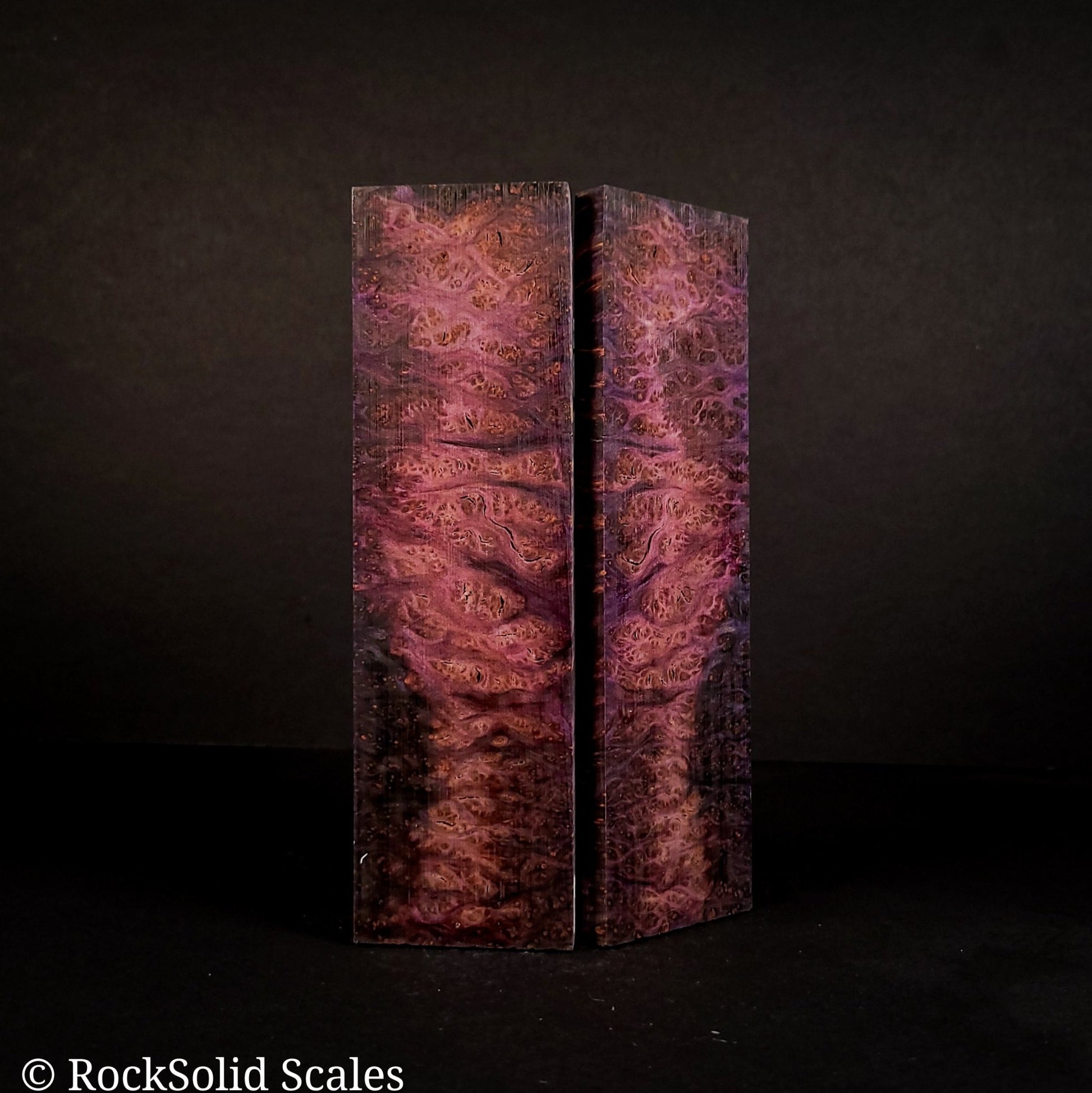 #2128 - Violet and Blue Double Dye Redwood Burl - K&G Stabilized - RockSolid Scales -