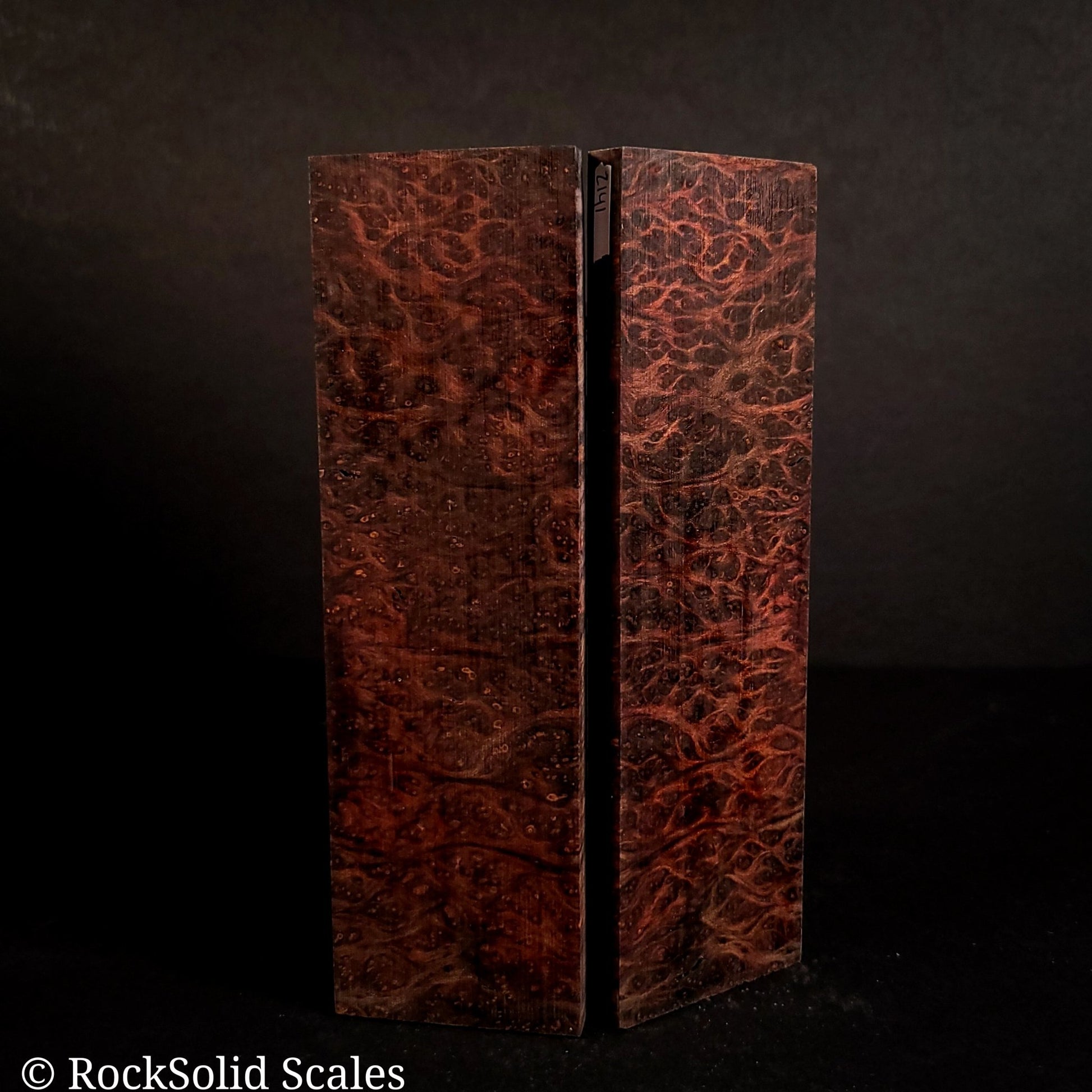 #2141 - Black/Orange Double Dyed Redwood Burl - K&G Stabilized - RockSolid Scales -